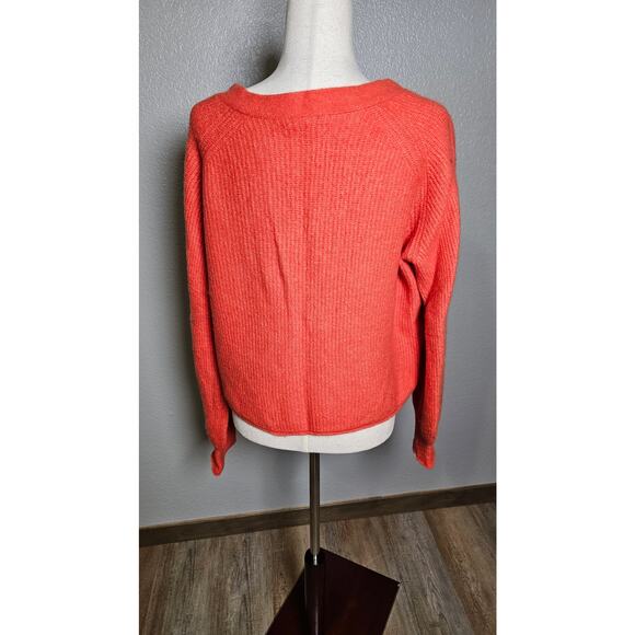 Velvet, Button Up, V-Neck, Cardigan, Soft, Boxy, Stretchy, Sweater, Orange, Lg - Picture 6 of 11